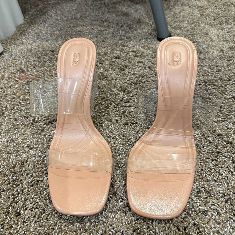 Zara clear block heel.
